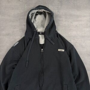 Southpole Zip Hoodie Mens M Black Thermal Waffle Knit Line Streetwear Y2K Fleece